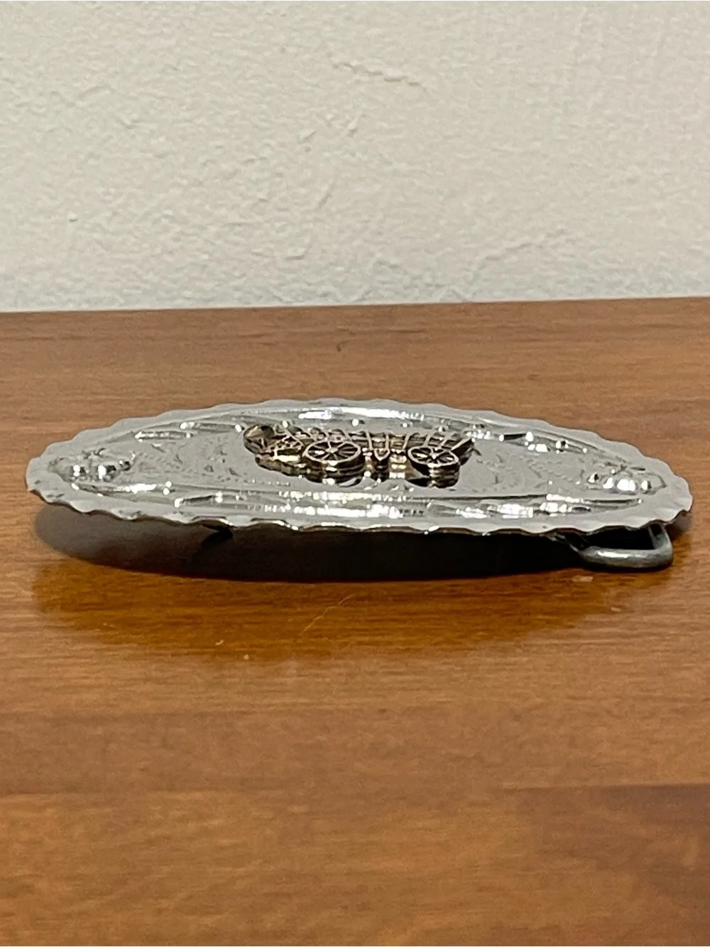 Western Covered Wagon Belt Buckle Oregon Trail Pioneer 2 Tone Silver Lightweight